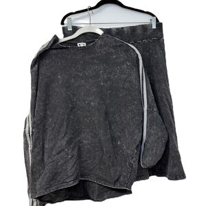 Chic Acid Wash Top and Skirt Set